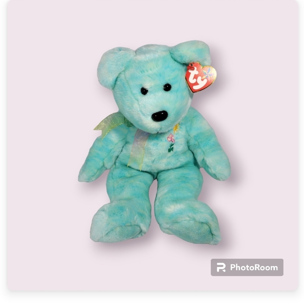 Ty Beanie Buddy ARIEL The Ariel Glaser Bear  2001 NEW Vintage NWT Teal Flower